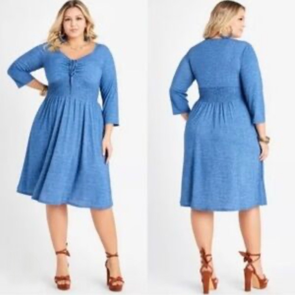 Plus Size long sleeve Blue Indigo Knit Dress